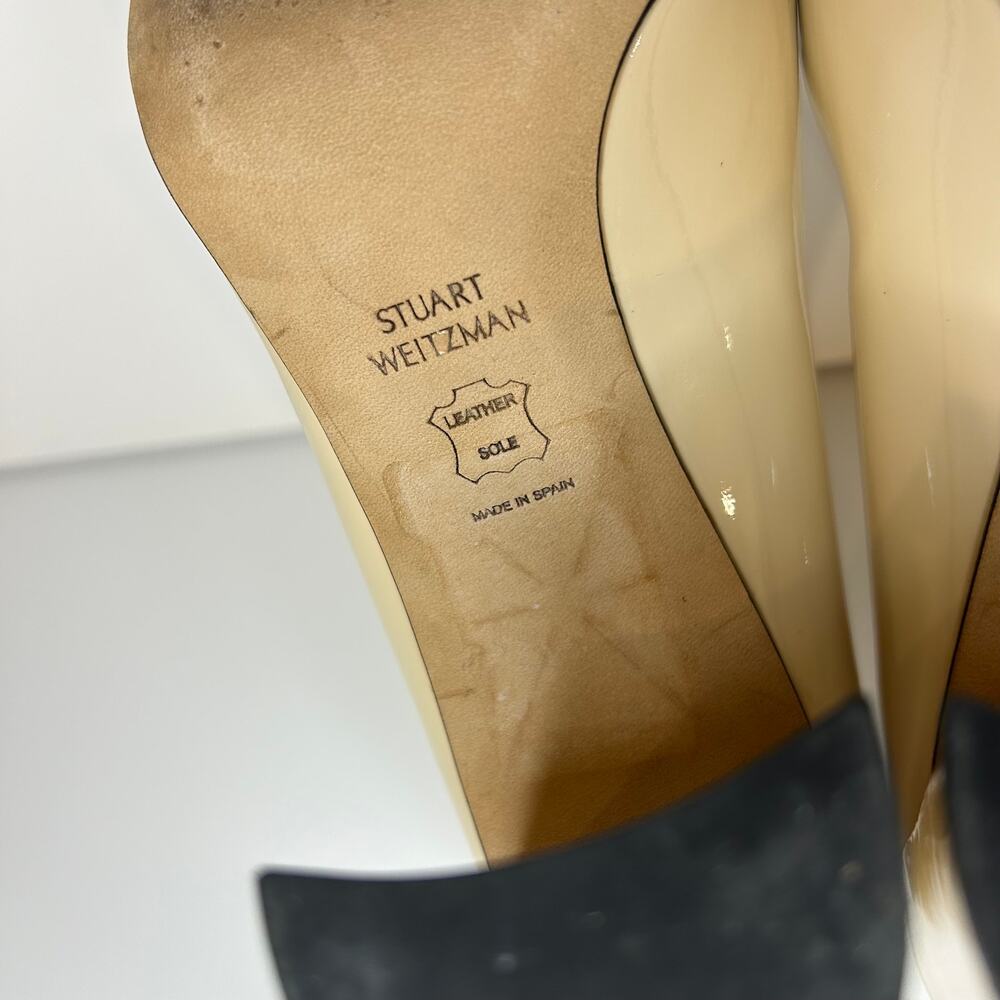 Stuart Weitzman Nude Patent Peep Toe Block Heel Pumps Spritely Size 8.5 M Spain - Picture 11 of 15